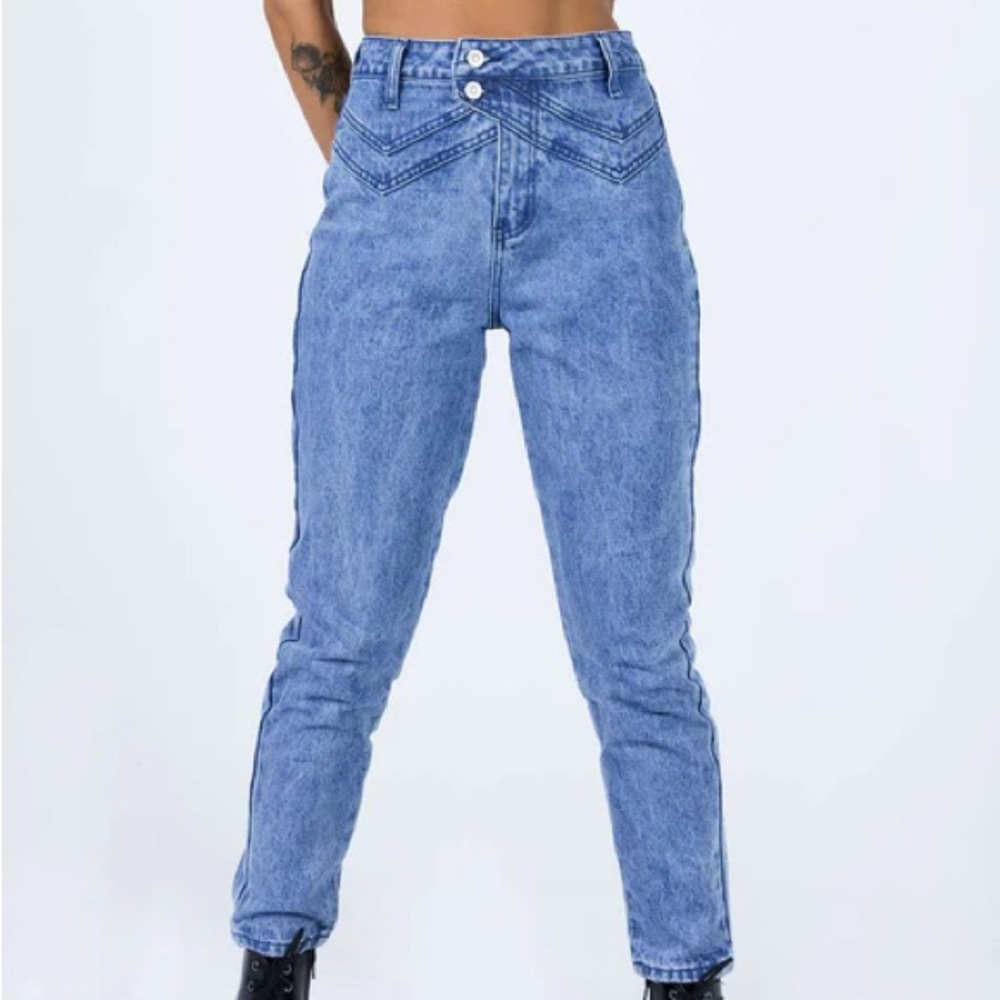 Princess Polly Blue Skinny Jeans High-Waisted Fit